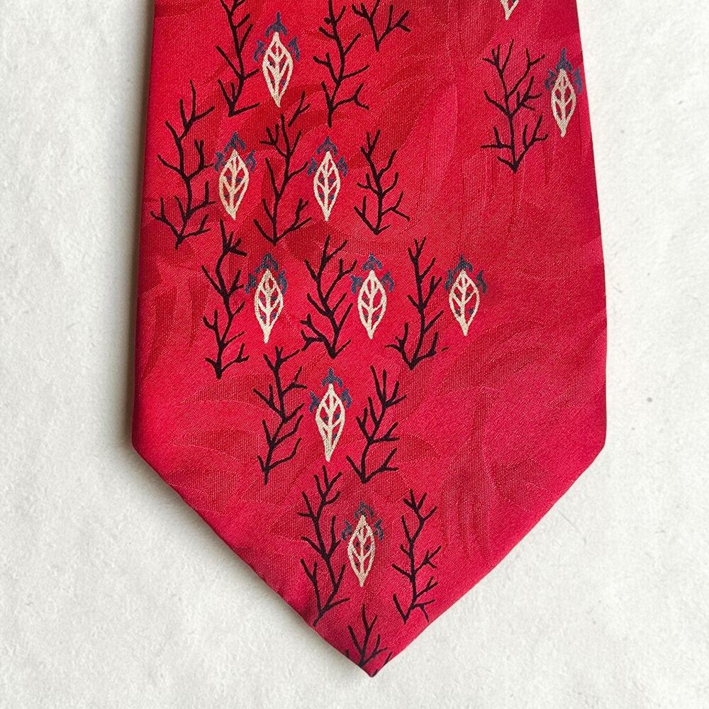 VTG 1930s 1940s Dunhill's French Crepe Satin Spyrol Silk Short Tie Red Botanical